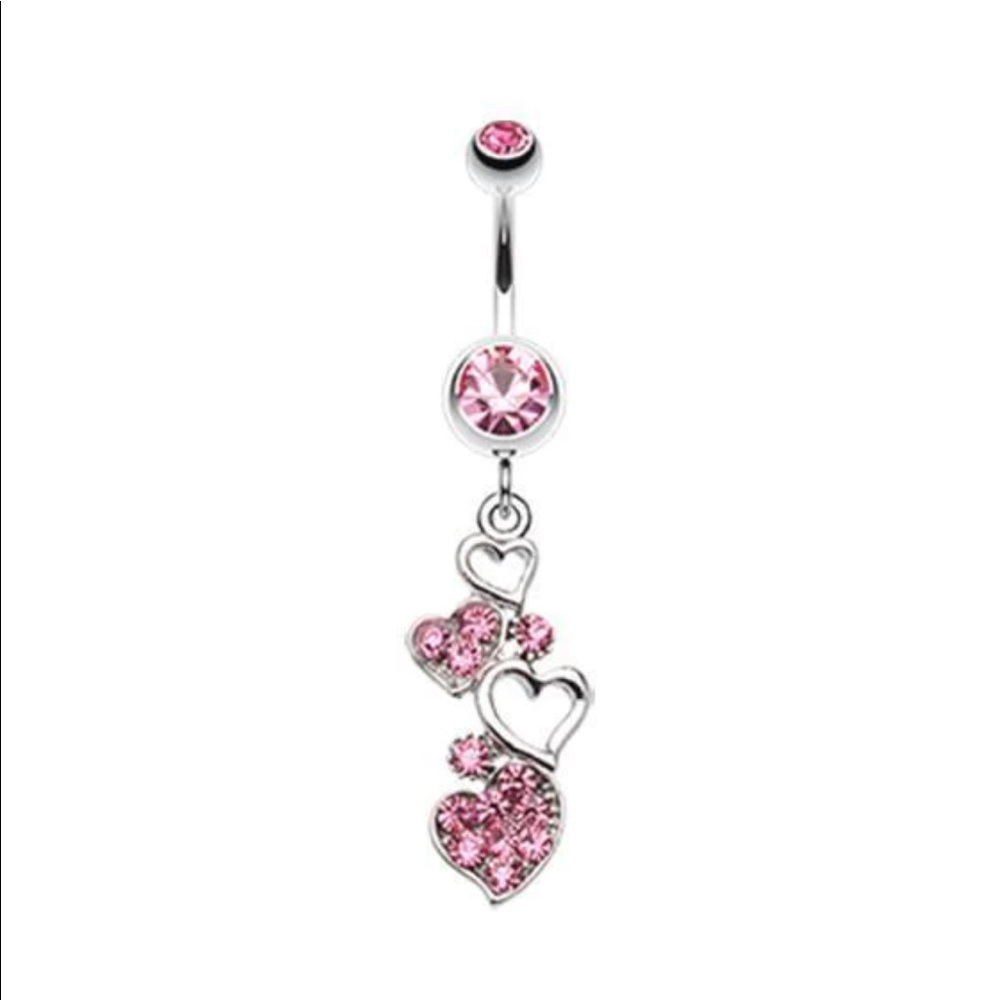 Pink heart dangle belly rings